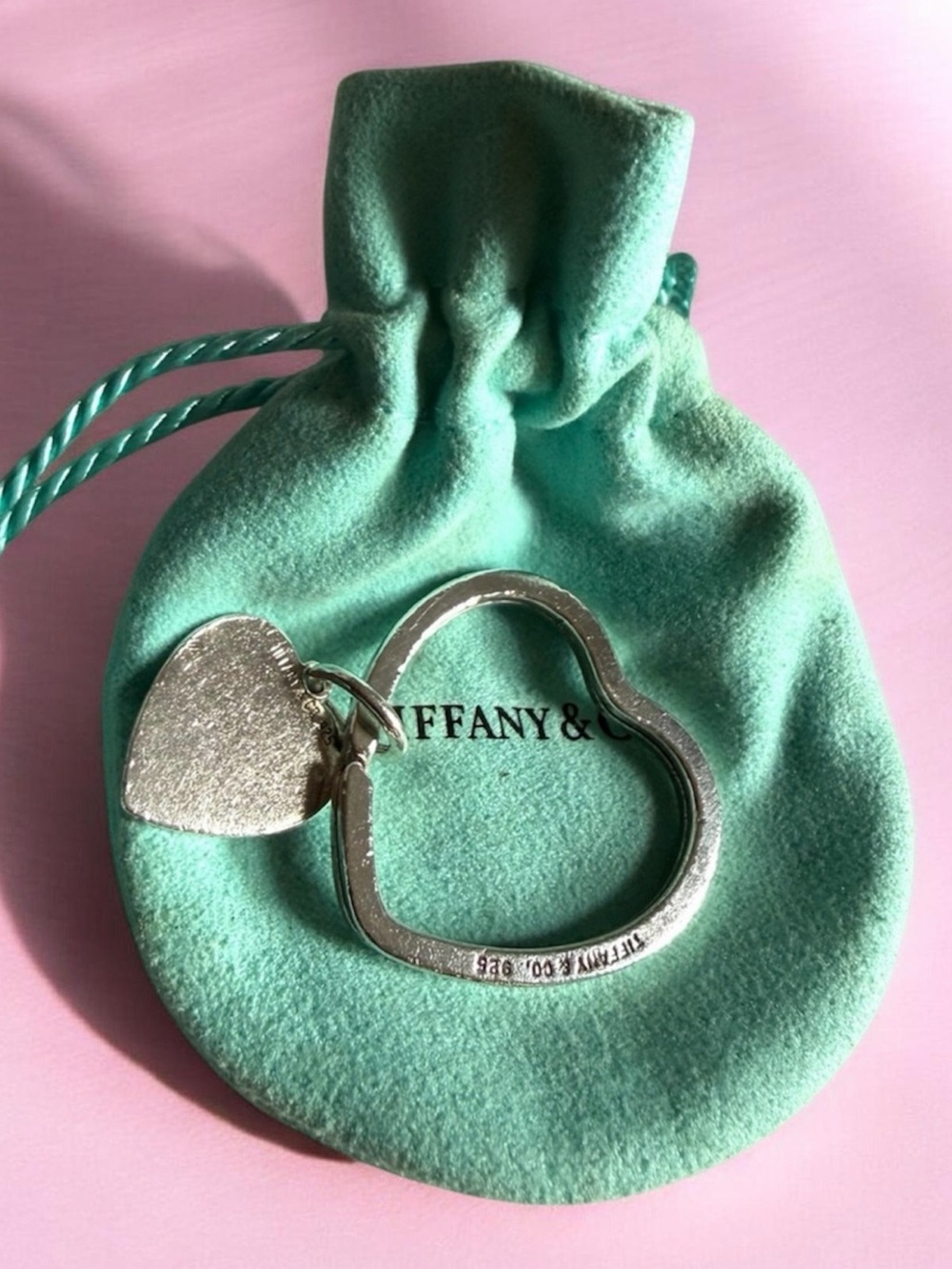 Tiffany & Co .925 Sterling Silver Heart Pendant & Key Ring Both Marked